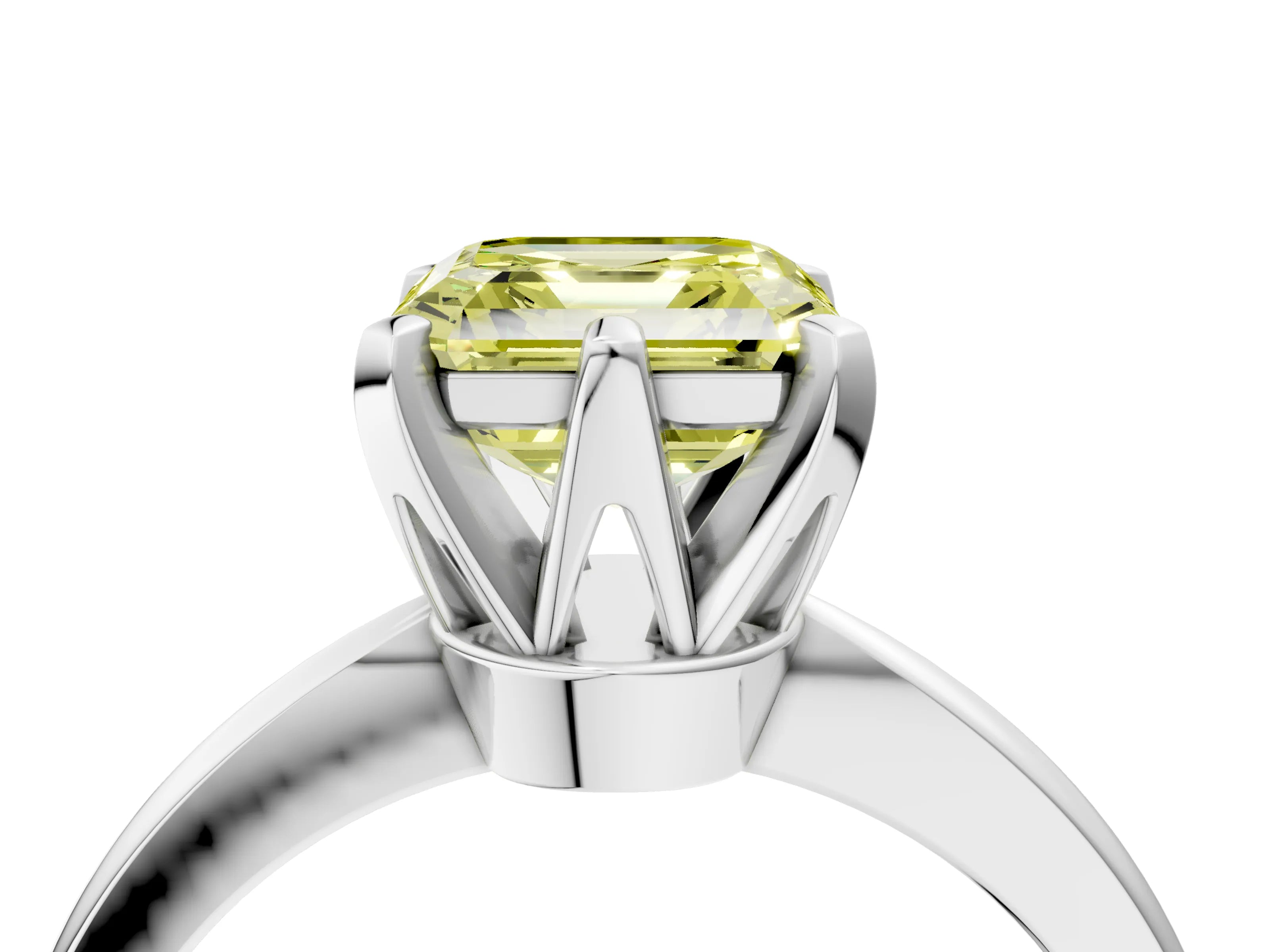 White gold Fancy Yellow Asscher Cut Solitaire Engagement Ring with Six-Prong Setting and Tapered Band_4