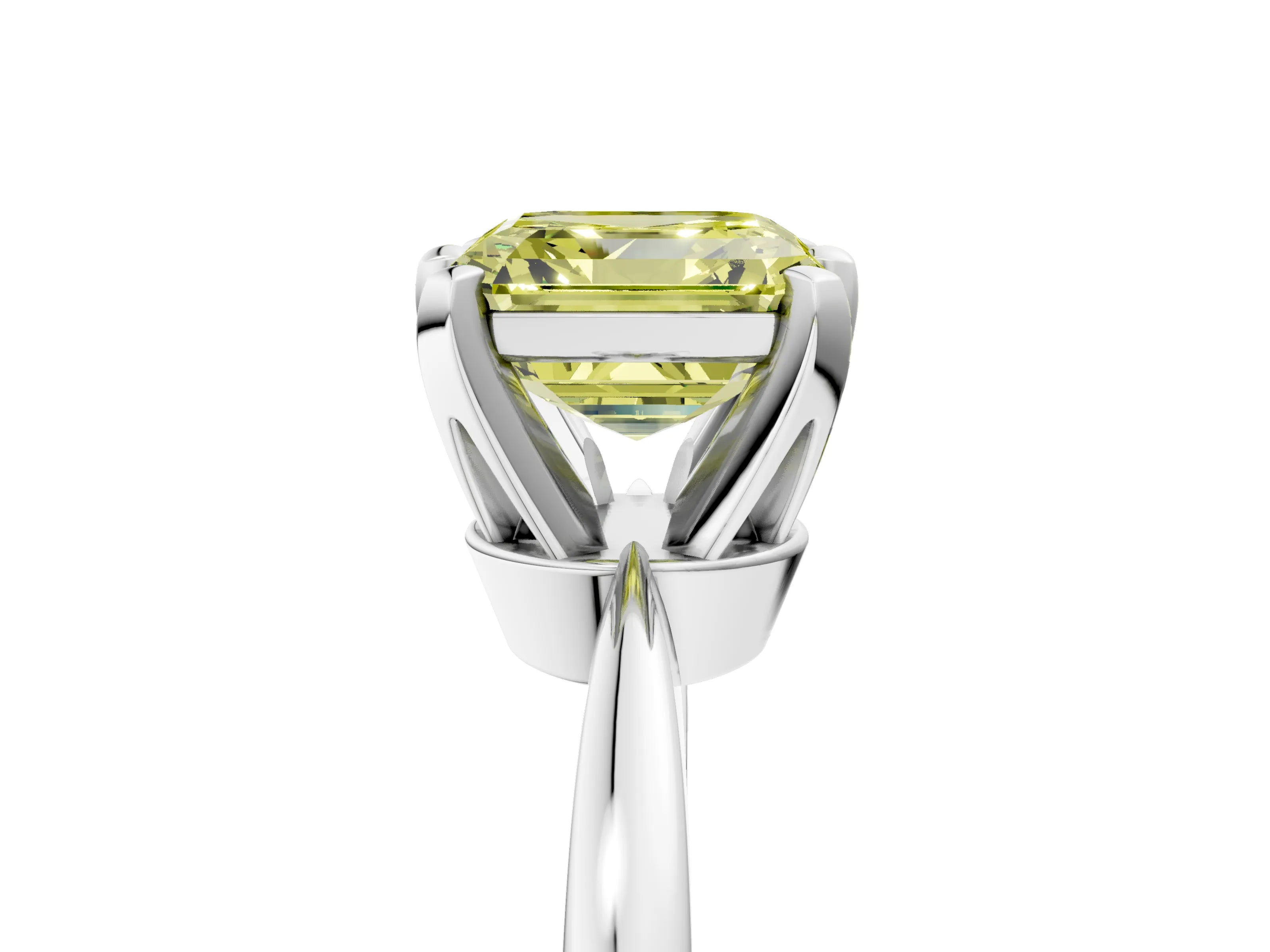 White gold Fancy Yellow Asscher Cut Solitaire Engagement Ring with Six-Prong Setting and Tapered Band_5