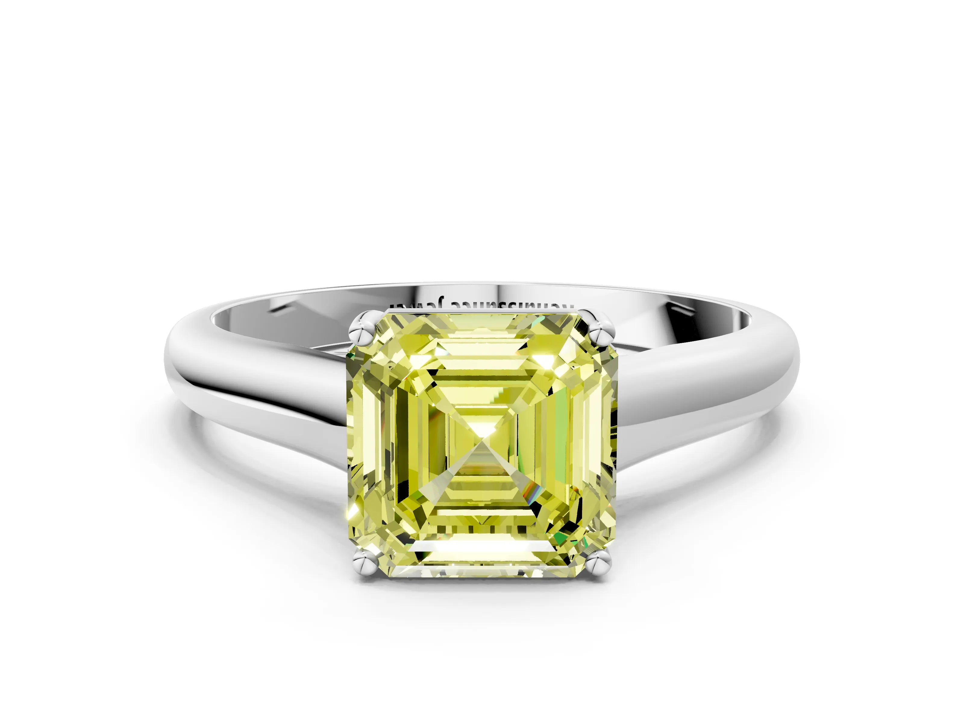 White gold Fancy Yellow Asscher Cut Solitaire Engagement Ring with Tapered Band and Four-Prong Setting_15