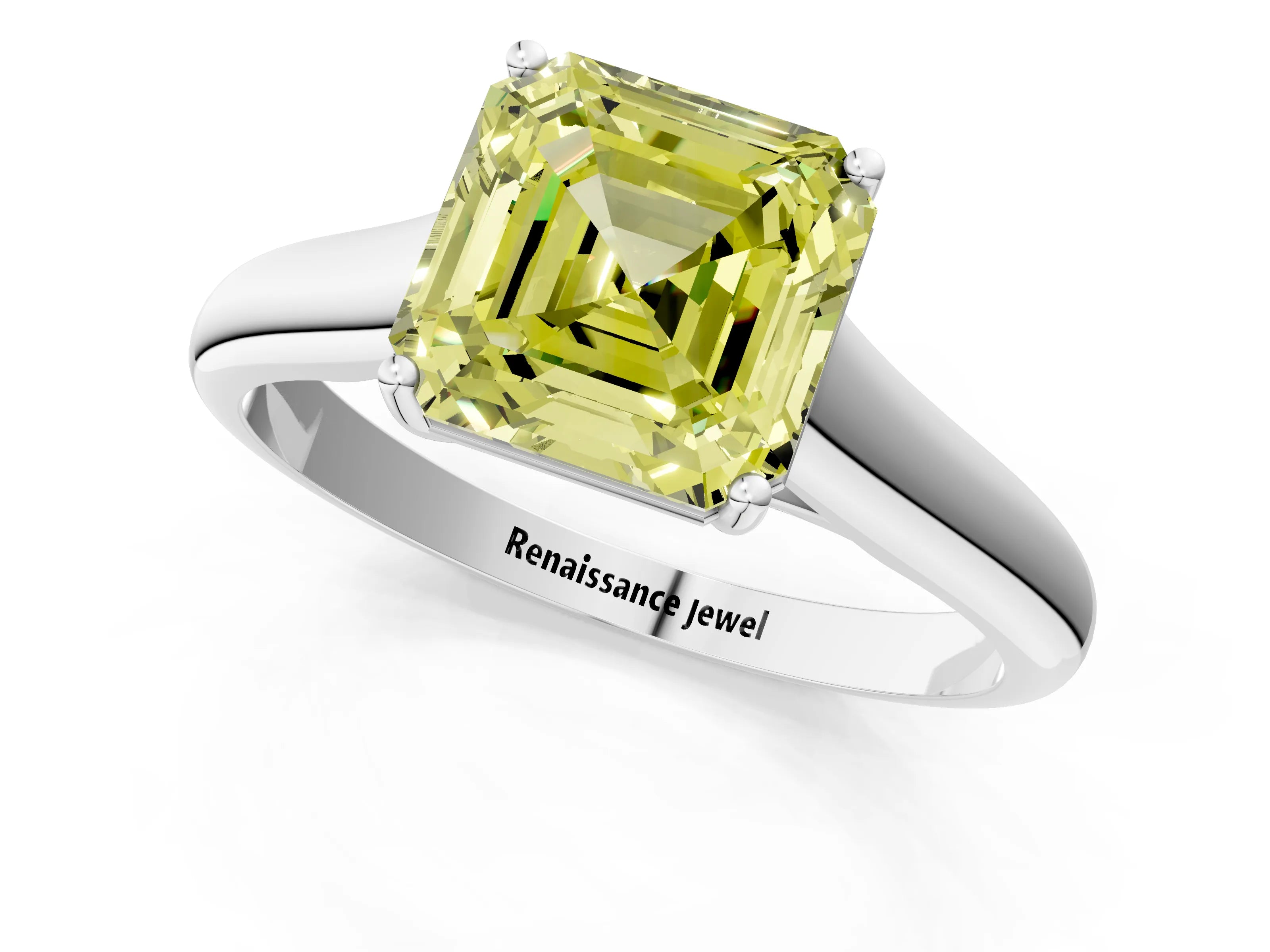 White gold Fancy Yellow Asscher Cut Solitaire Engagement Ring with Tapered Band and Four-Prong Setting_16