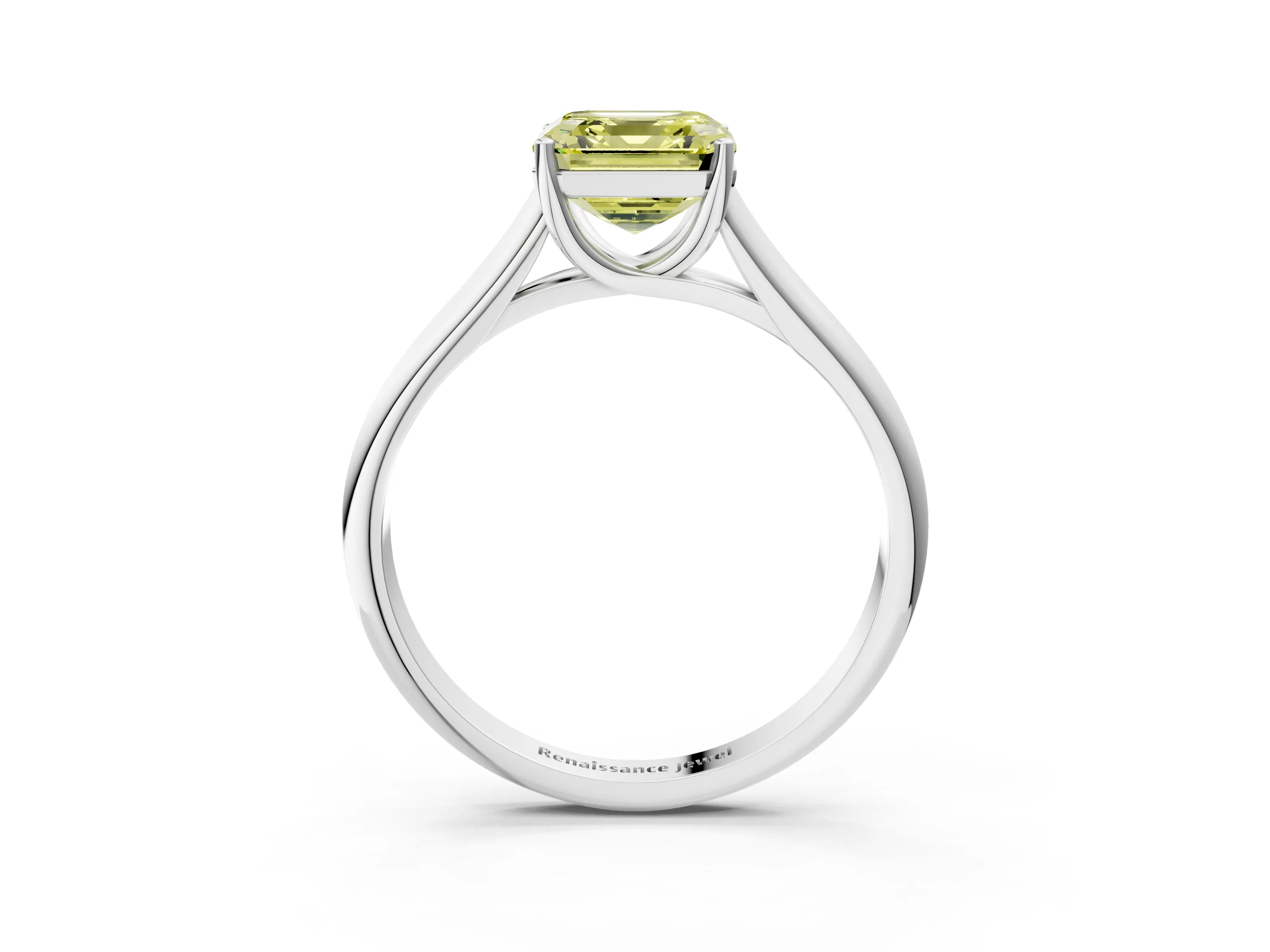 White gold Fancy Yellow Asscher Cut Solitaire Engagement Ring with Tapered Band and Four-Prong Setting_18