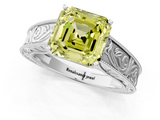 White gold Fancy Yellow Asscher  Cut Solitaire Engraved Band with Four-Prong Setting_1