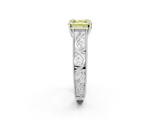 White gold Fancy Yellow Asscher  Cut Solitaire Engraved Band with Four-Prong Setting_2