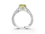 White gold Fancy Yellow Asscher  Cut Solitaire Engraved Band with Four-Prong Setting_3