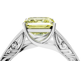 White gold Fancy Yellow Asscher  Cut Solitaire Engraved Band with Four-Prong Setting_4