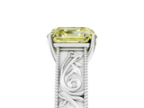 White gold Fancy Yellow Asscher  Cut Solitaire Engraved Band with Four-Prong Setting_5