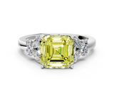White gold Fancy Yellow Asscher  Cut Solitaire Floral Diamond Ring with Four-Prong Setting