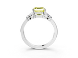 White gold Fancy Yellow Asscher  Cut Solitaire Floral Diamond Ring with Four-Prong Setting_3