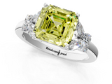 White gold Fancy Yellow Asscher  Cut Solitaire Floral Diamond Ring with Four-Prong Setting_30