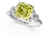 White gold Fancy Yellow Asscher  Cut Solitaire Floral Diamond Ring with Four-Prong Setting_7