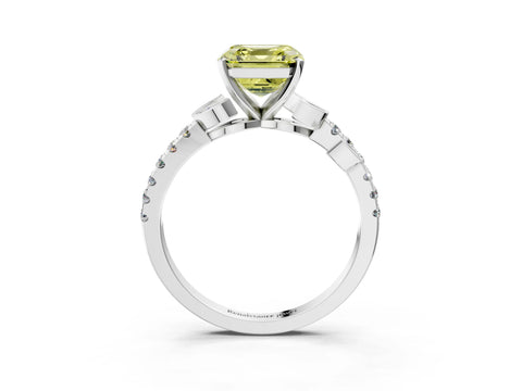 White gold Fancy Yellow Asscher Cut Solitaire Leaf-Inspired Diamond Ring with Pavé Band and Four-Prong Setting_15