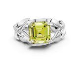 White gold Fancy Yellow Asscher Cut Solitaire Leaf-Inspired Engagement Ring with Prong Setting_12