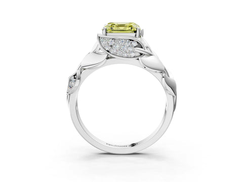 White gold Fancy Yellow Asscher Cut Solitaire Leaf-Inspired Engagement Ring with Prong Setting_3