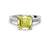 White gold Fancy Yellow Asscher Cut Solitaire Milgrain Engraved Band with Four-Prong Setting_12