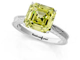 White gold Fancy Yellow Asscher Cut Solitaire Milgrain Engraved Band with Four-Prong Setting_13