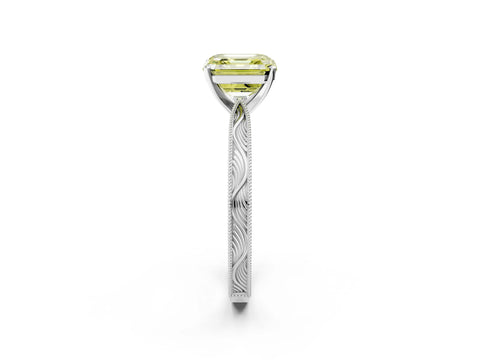 White gold Fancy Yellow Asscher Cut Solitaire Milgrain Engraved Band with Four-Prong Setting_14