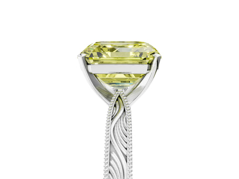White gold Fancy Yellow Asscher Cut Solitaire Milgrain Engraved Band with Four-Prong Setting_17