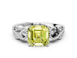 White gold Fancy Yellow Asscher Cut Solitaire Milgrain Leaf Band with Prong Setting_12