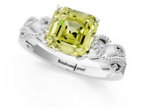White gold Fancy Yellow Asscher Cut Solitaire Milgrain Leaf Band with Prong Setting_13