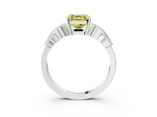 Platinum Asscher Cut Vintage Solitaire Engagement Ring Setting for Fancy Yellow Center