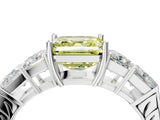 White gold Fancy Yellow Asscher Cut Solitaire Princess Side Stone Engraved Band Prong Setting Ring_28