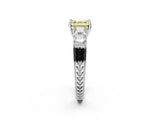 White gold Fancy Yellow Asscher Cut Solitaire Princess Side Stone Engraved Band Prong Setting Ring_38