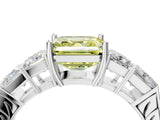 White gold Fancy Yellow Asscher Cut Solitaire Princess Side Stone Engraved Band Prong Setting Ring_40