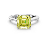 White gold Fancy Yellow Asscher  Cut Solitaire Ring with Cathedral Band and Four-Prong Setting
