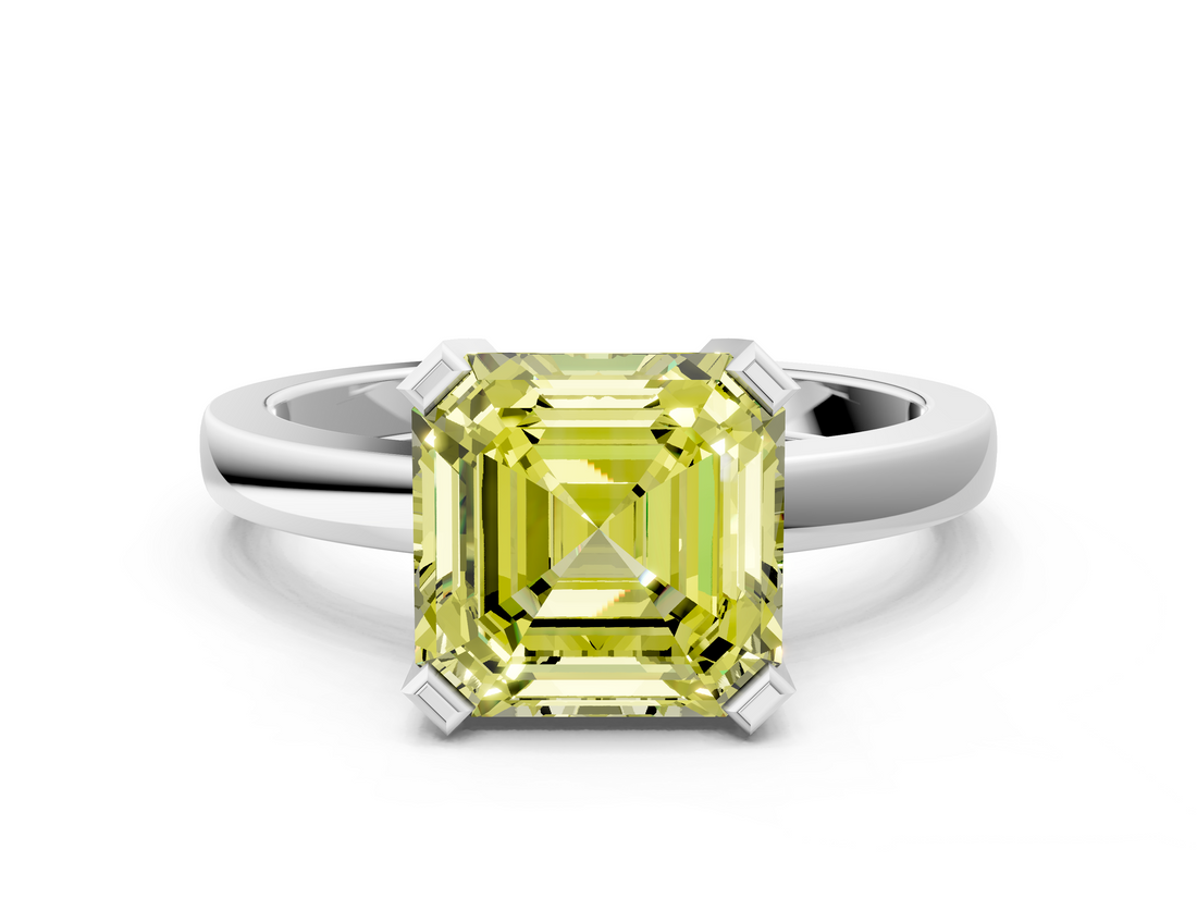 White gold Fancy Yellow Asscher  Cut Solitaire Ring with Four-Prong Setting and Classic Band_17