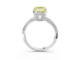 White gold Fancy Yellow Asscher Cut Solitaire Split Shank Pave Diamond Engagement Ring with Four-Prong Setting_27