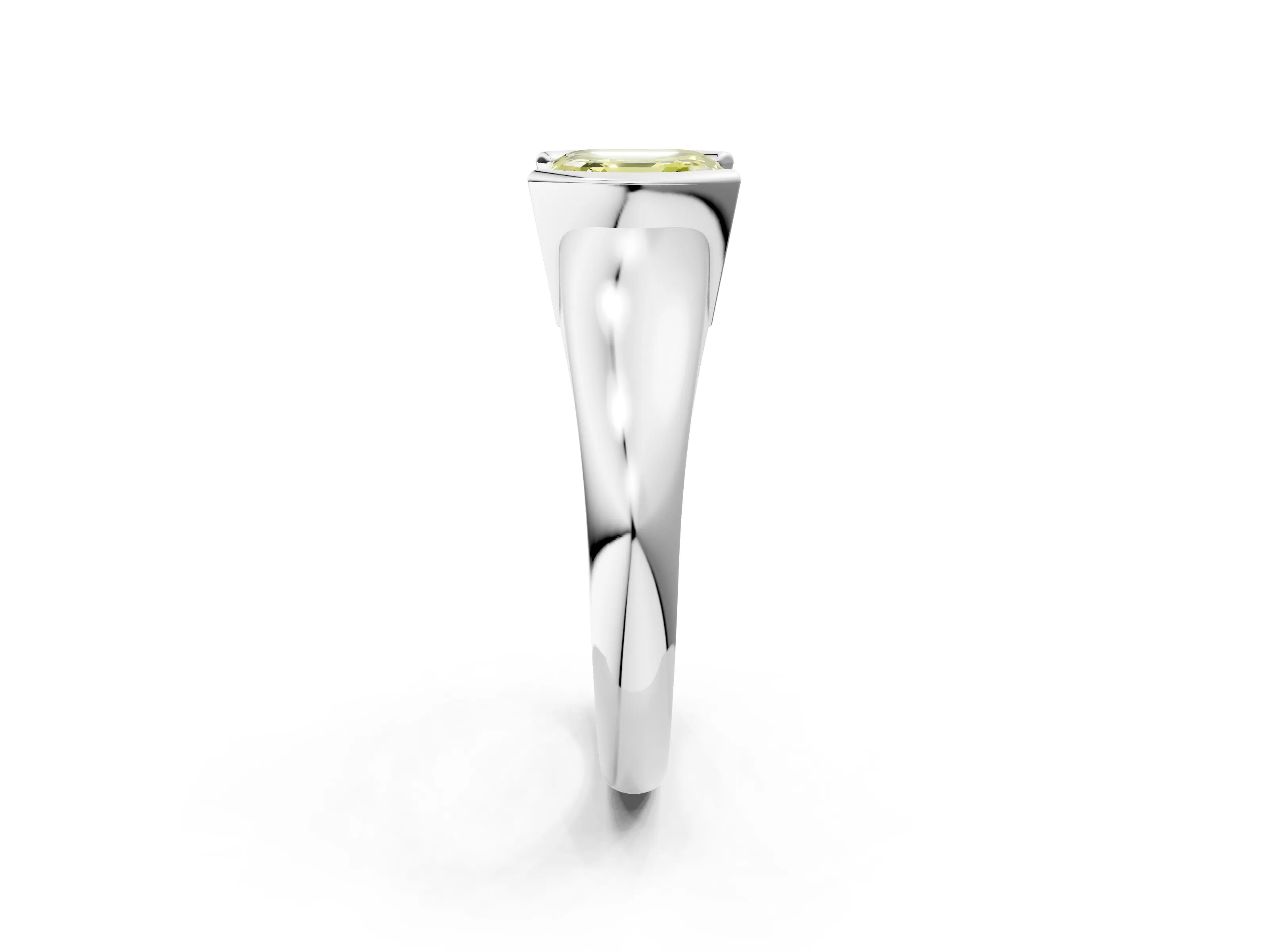 White gold Fancy Yellow Asscher Cut Solitaire Tension Set Diamond Ring with Split Shank Band_2