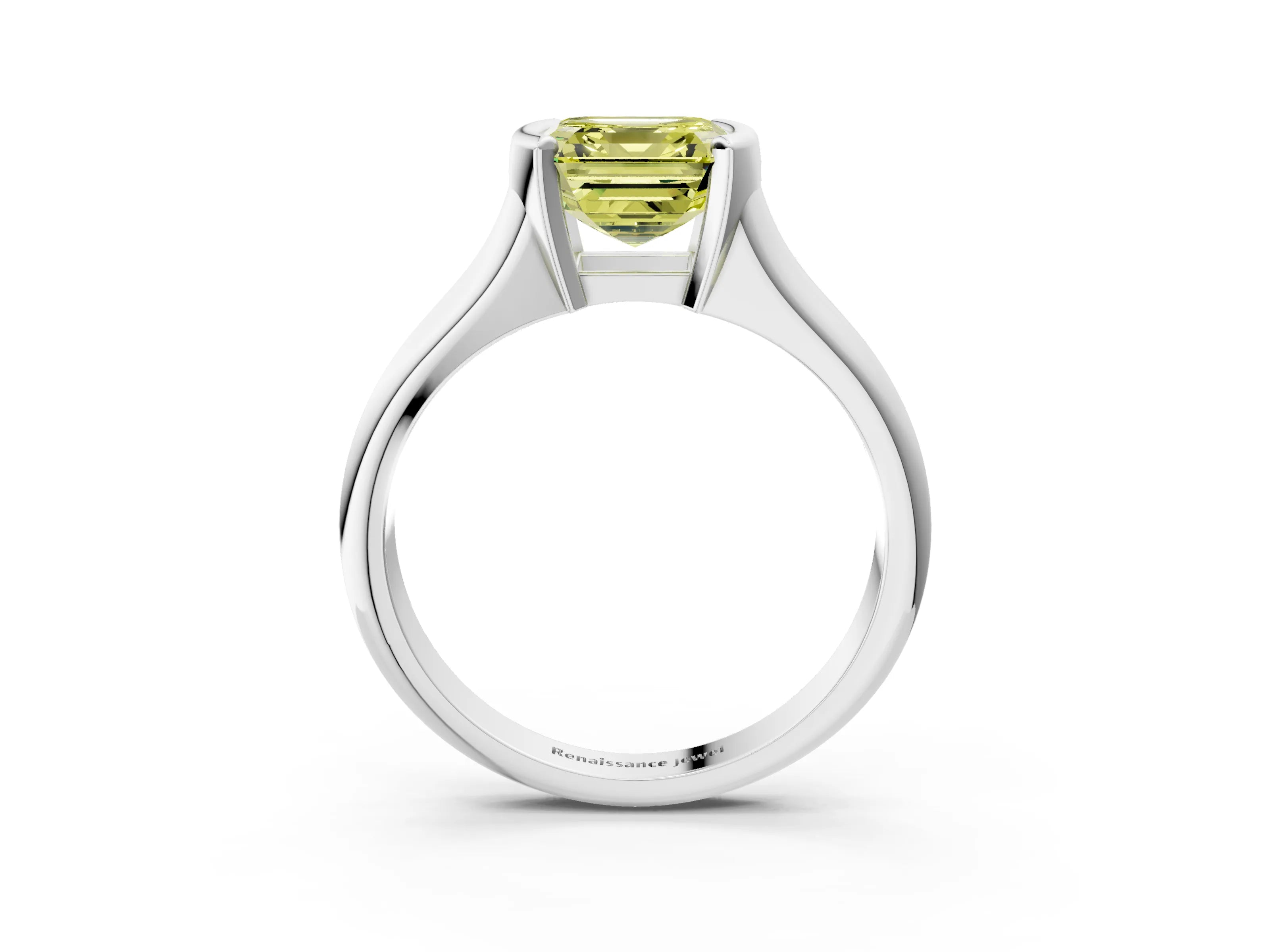 White gold Fancy Yellow Asscher Cut Solitaire Tension Set Diamond Ring with Split Shank Band_36