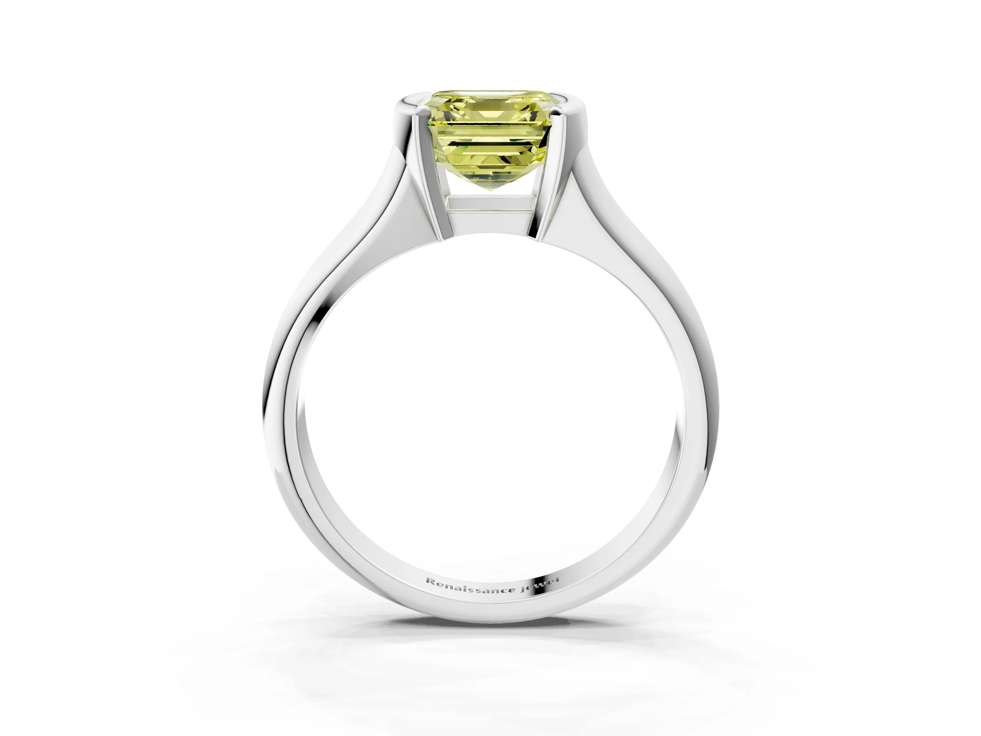 White gold Fancy Yellow Asscher Cut Solitaire Tension Set Diamond Ring with Split Shank Band_3
