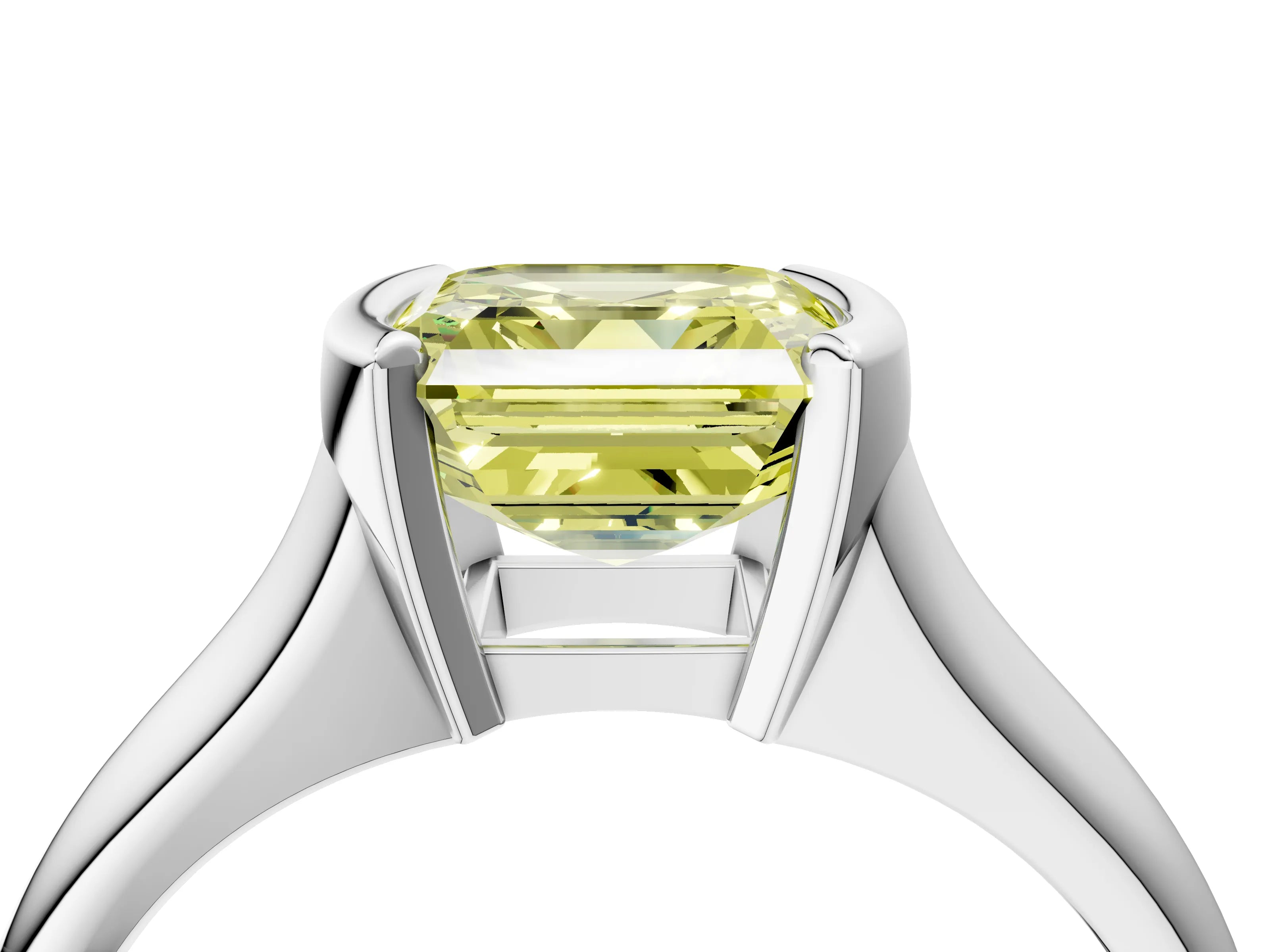 White gold Fancy Yellow Asscher Cut Solitaire Tension Set Diamond Ring with Split Shank Band_4