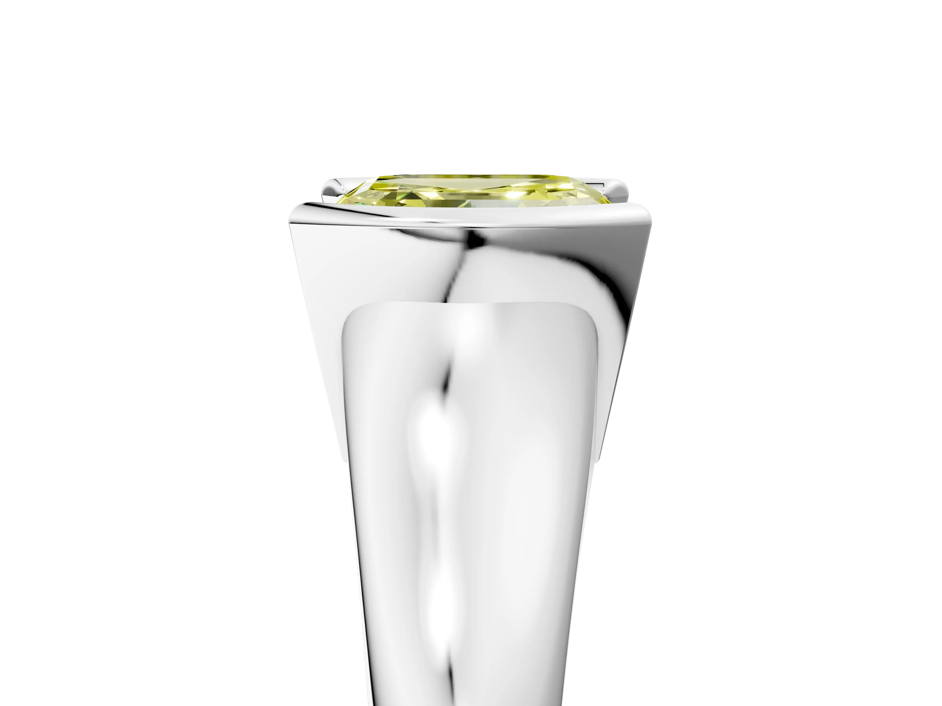 White gold Fancy Yellow Asscher Cut Solitaire Tension Set Diamond Ring with Split Shank Band_5