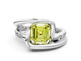White gold Fancy Yellow Asscher Cut Solitaire Tension-Set Diamond Split Shank Ring