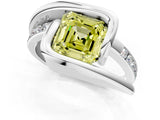 White gold Fancy Yellow Asscher Cut Solitaire Tension-Set Diamond Split Shank Ring_1
