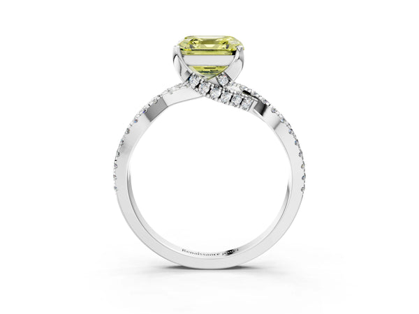 White Gold Asscher Cut Twisted Split Shank Engagement Ring Setting for Fancy Yellow Center