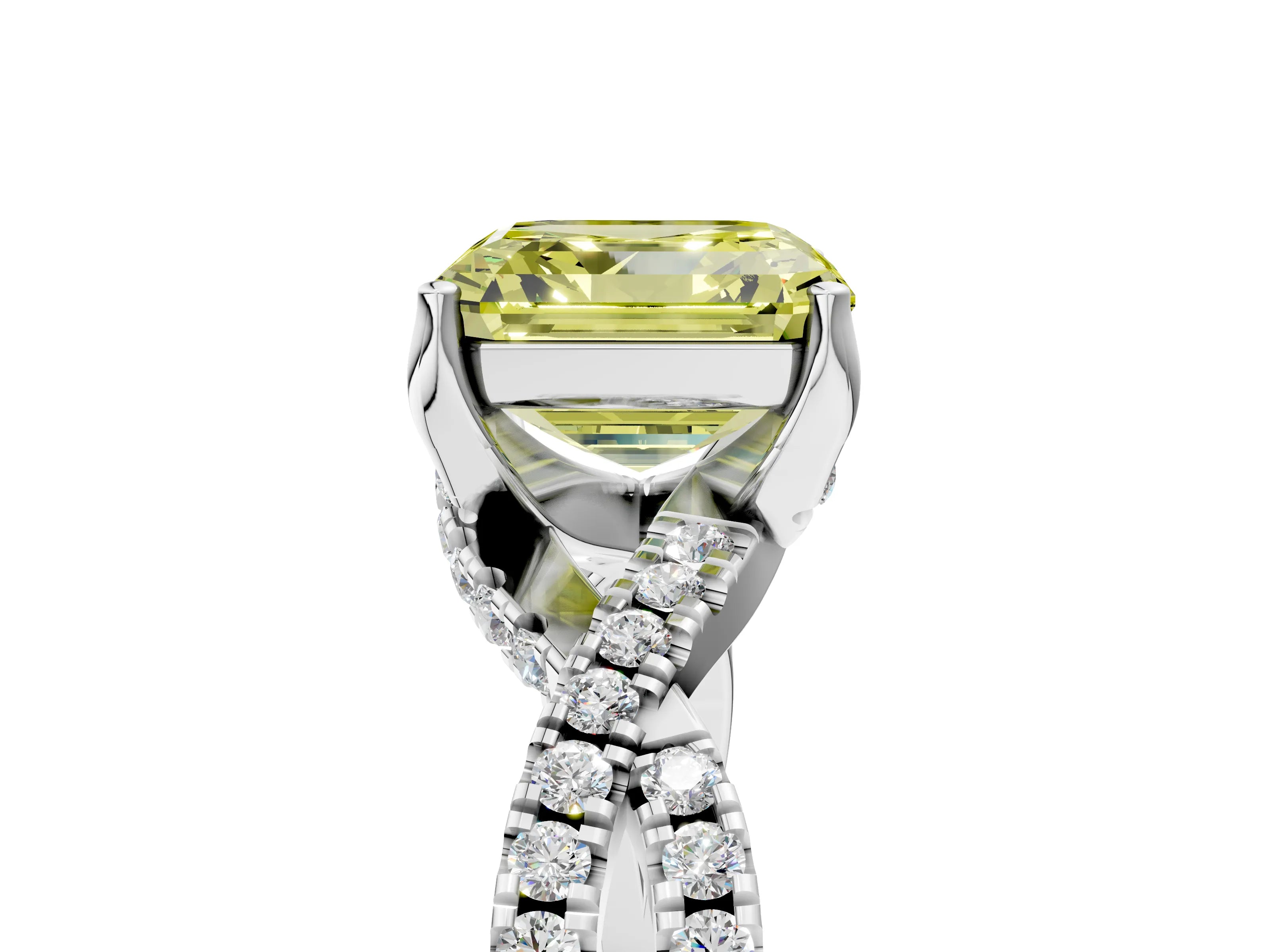 White gold Fancy Yellow Asscher Cut Solitaire Twist Pave Diamond Engagement Ring with Prong Setting_29