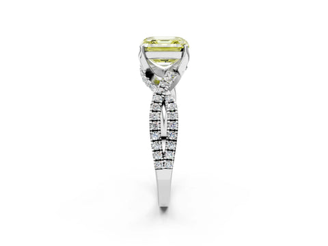 White gold Fancy Yellow Asscher Cut Solitaire Twist Pave Diamond Engagement Ring with Prong Setting_2