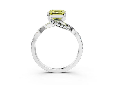 White gold Fancy Yellow Asscher Cut Solitaire Twist Pave Diamond Engagement Ring with Prong Setting_3