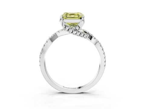 White gold Fancy Yellow Asscher Cut Solitaire Twist Pave Diamond Engagement Ring with Prong Setting_3