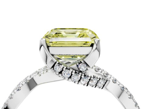 White gold Fancy Yellow Asscher Cut Solitaire Twist Pave Diamond Engagement Ring with Prong Setting_4