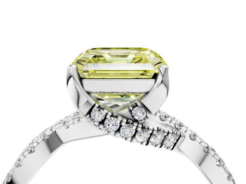 White gold Fancy Yellow Asscher Cut Solitaire Twist Pave Diamond Engagement Ring with Prong Setting_4