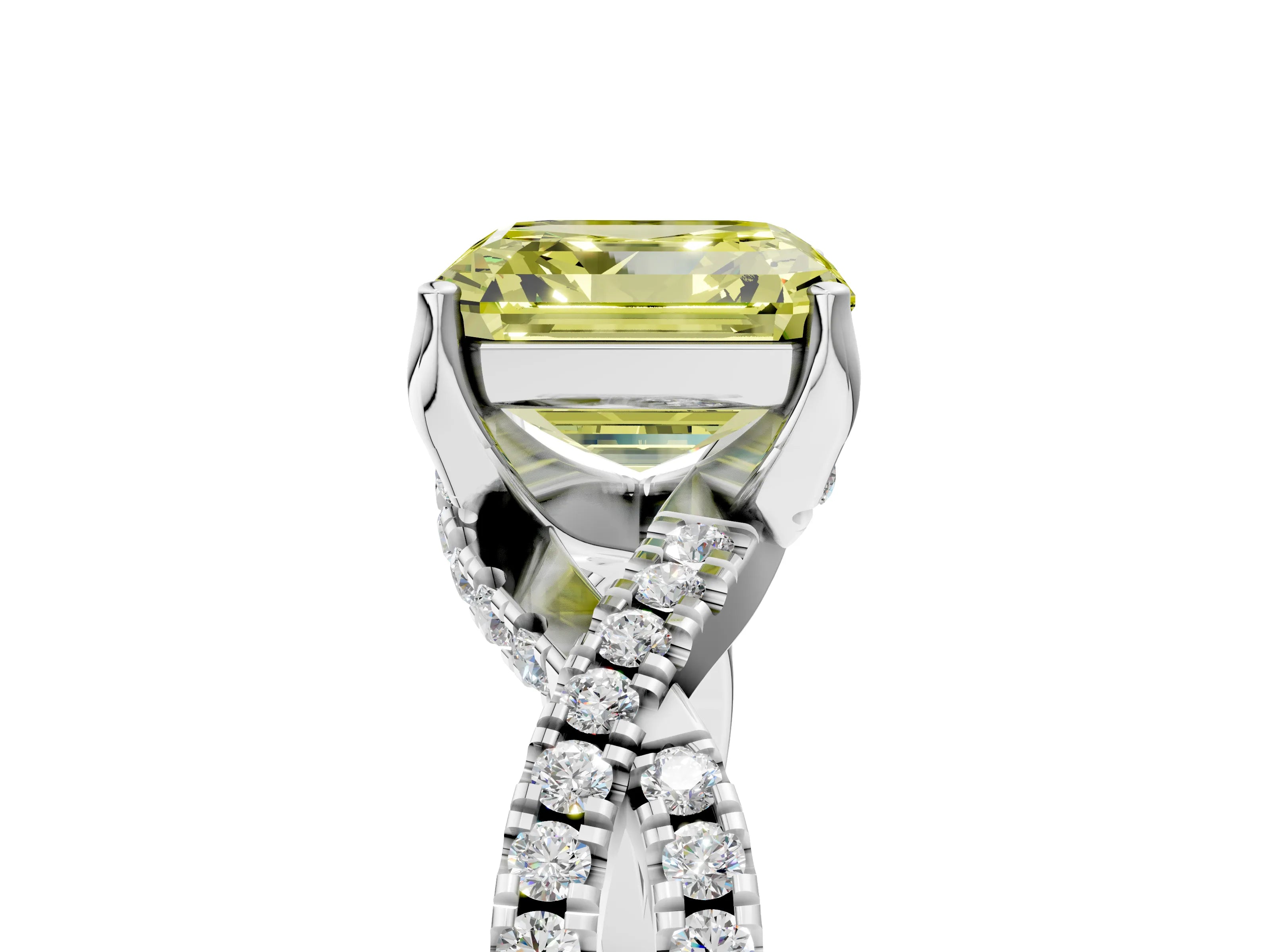White gold Fancy Yellow Asscher Cut Solitaire Twist Pave Diamond Engagement Ring with Prong Setting_5