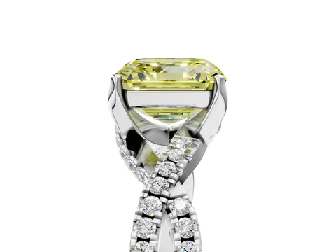 White gold Fancy Yellow Asscher Cut Solitaire Twist Pave Diamond Engagement Ring with Prong Setting_5