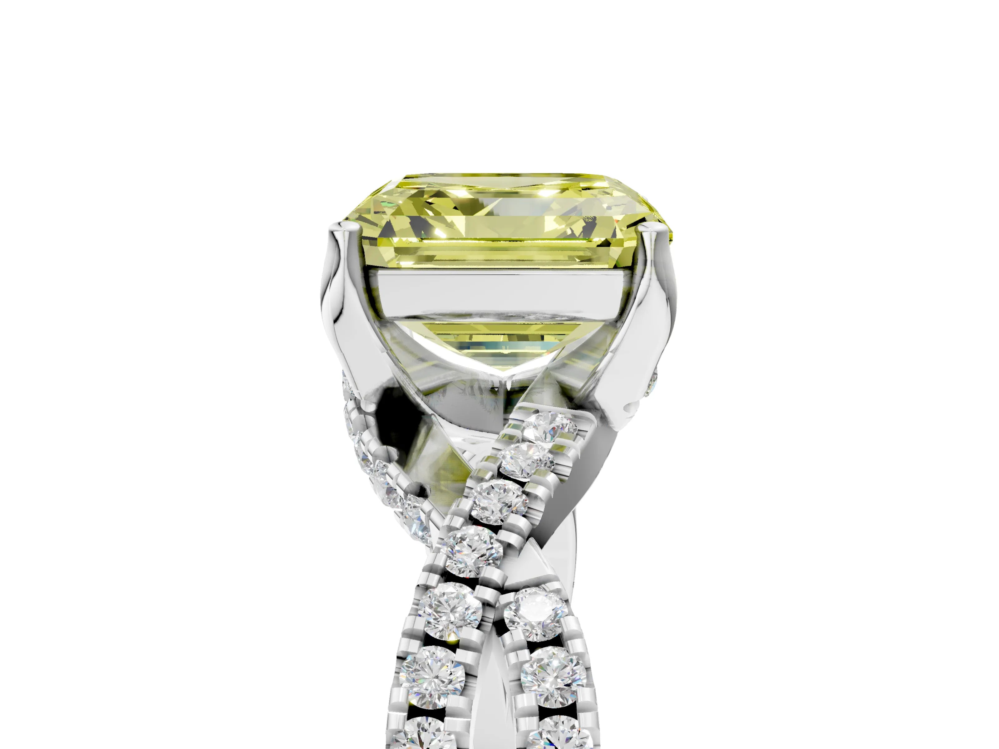 White gold Fancy Yellow Asscher Cut Solitaire Twist Pave Diamond Engagement Ring with Prong Setting_5