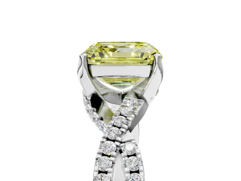 White gold Fancy Yellow Asscher Cut Solitaire Twist Pave Diamond Engagement Ring with Prong Setting_5