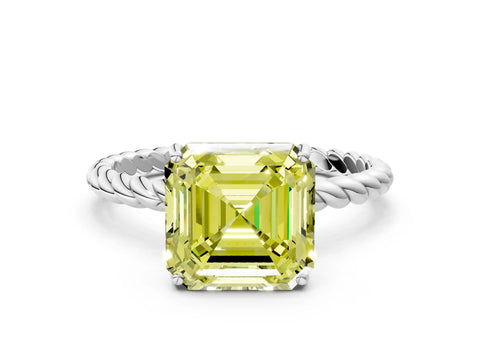 White gold Fancy Yellow Asscher Cut Solitaire Twisted Band 4-Prong Ring_24