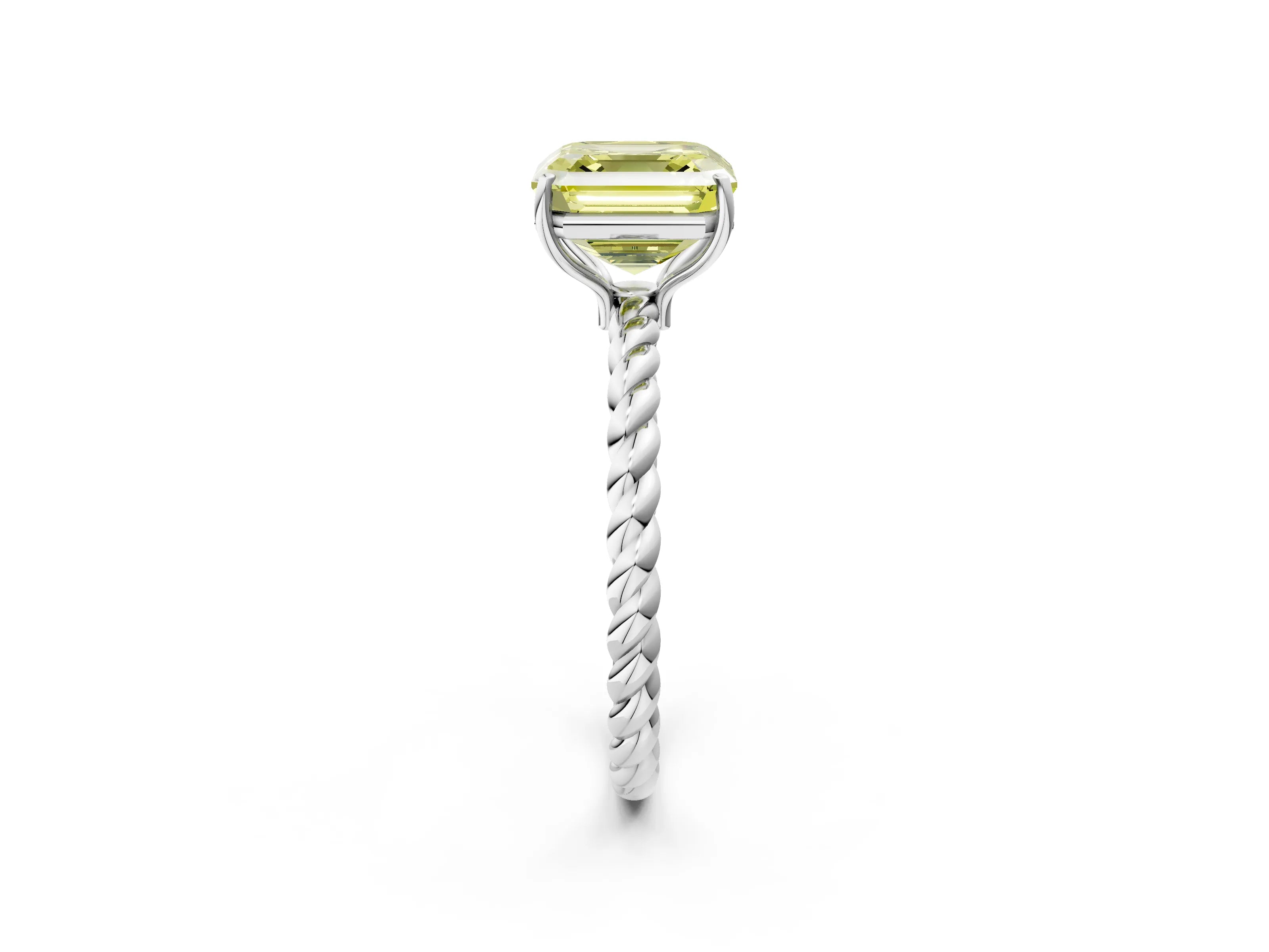 White gold Fancy Yellow Asscher Cut Solitaire Twisted Band 4-Prong Ring_26